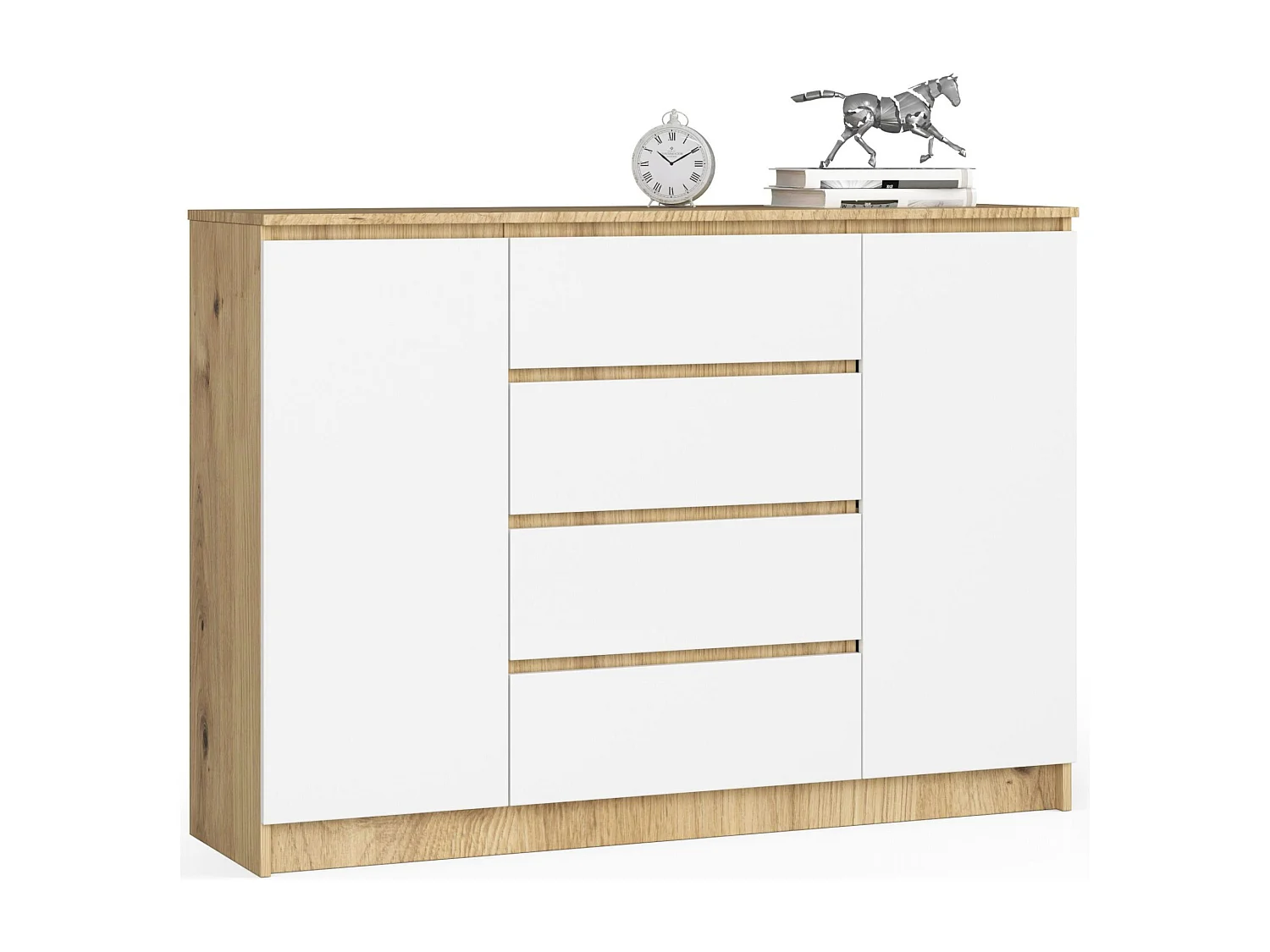 Komoda AKORD K140 Dąb Artisan 138 cm 2 drzwi 4 szuflady kolor Biały mat 4 półki 138x40x99 cm 1952455 - obrazek 1