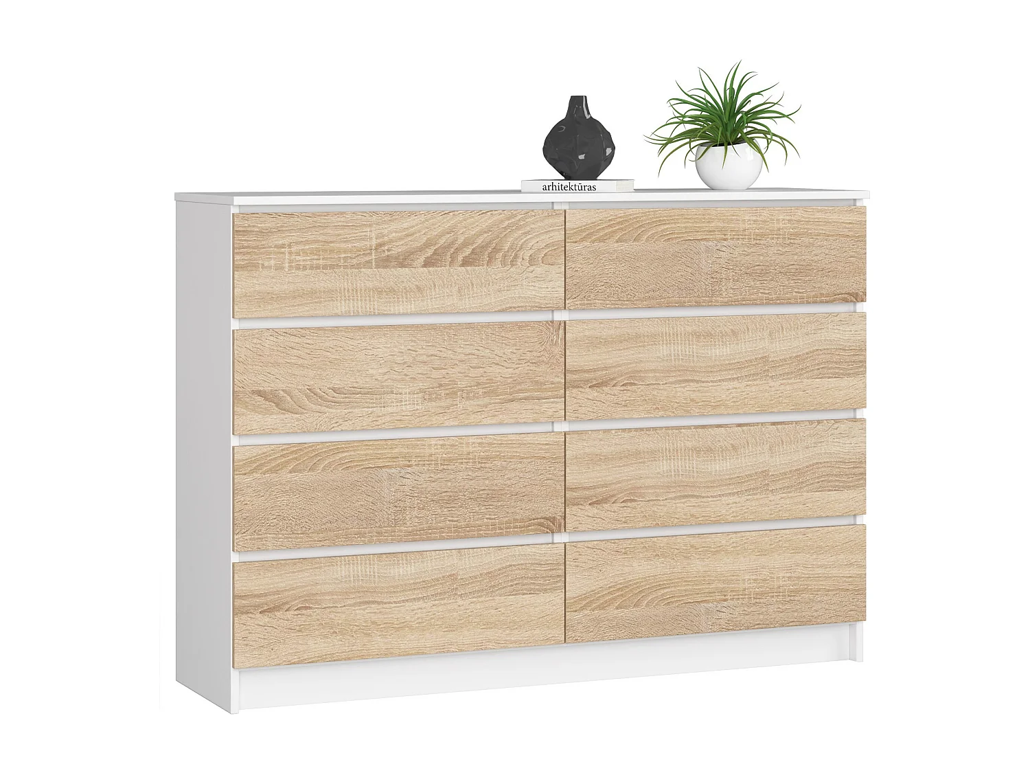 Komoda AKORD K140 Biała 138 cm 8 szuflad kolor Dąb Sonoma mat 138x40x99 cm 1952141 - obrazek 1
