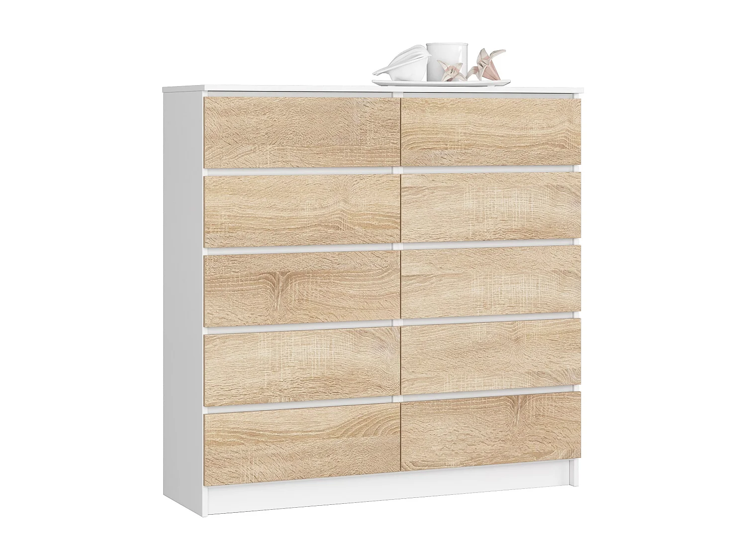 Komoda AKORD K120 Biała 120 cm 10 szuflad kolor Dąb Sonoma mat 120x40x121 cm 1951947 - obrazek 1