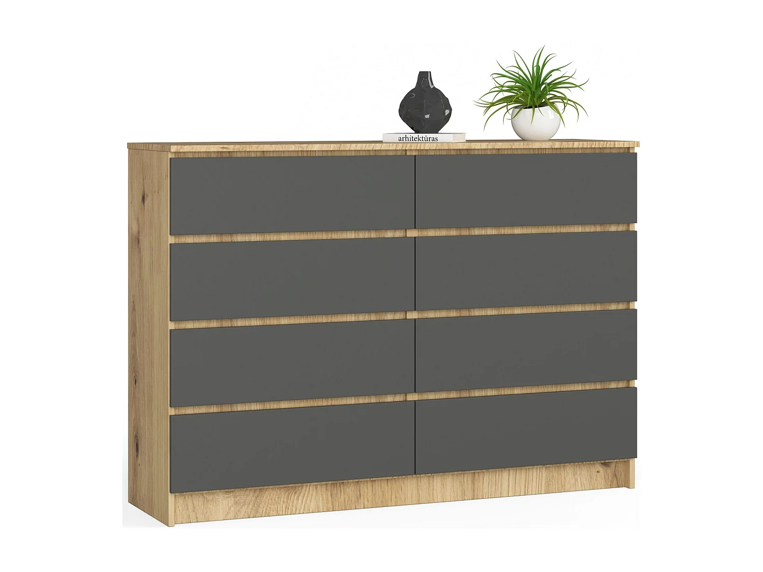 Komoda AKORD K140 Dąb Artisan 138 cm 8 szuflad kolor Grafit Szary mat 138x40x99 cm 1952139 - obrazek 1