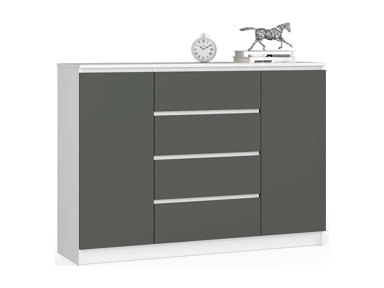 Komoda AKORD K140 Biała 138 cm 2 drzwi 4 szuflady kolor Grafit Szary mat 4 półki 138x40x99 cm 1952495 - obrazek 1