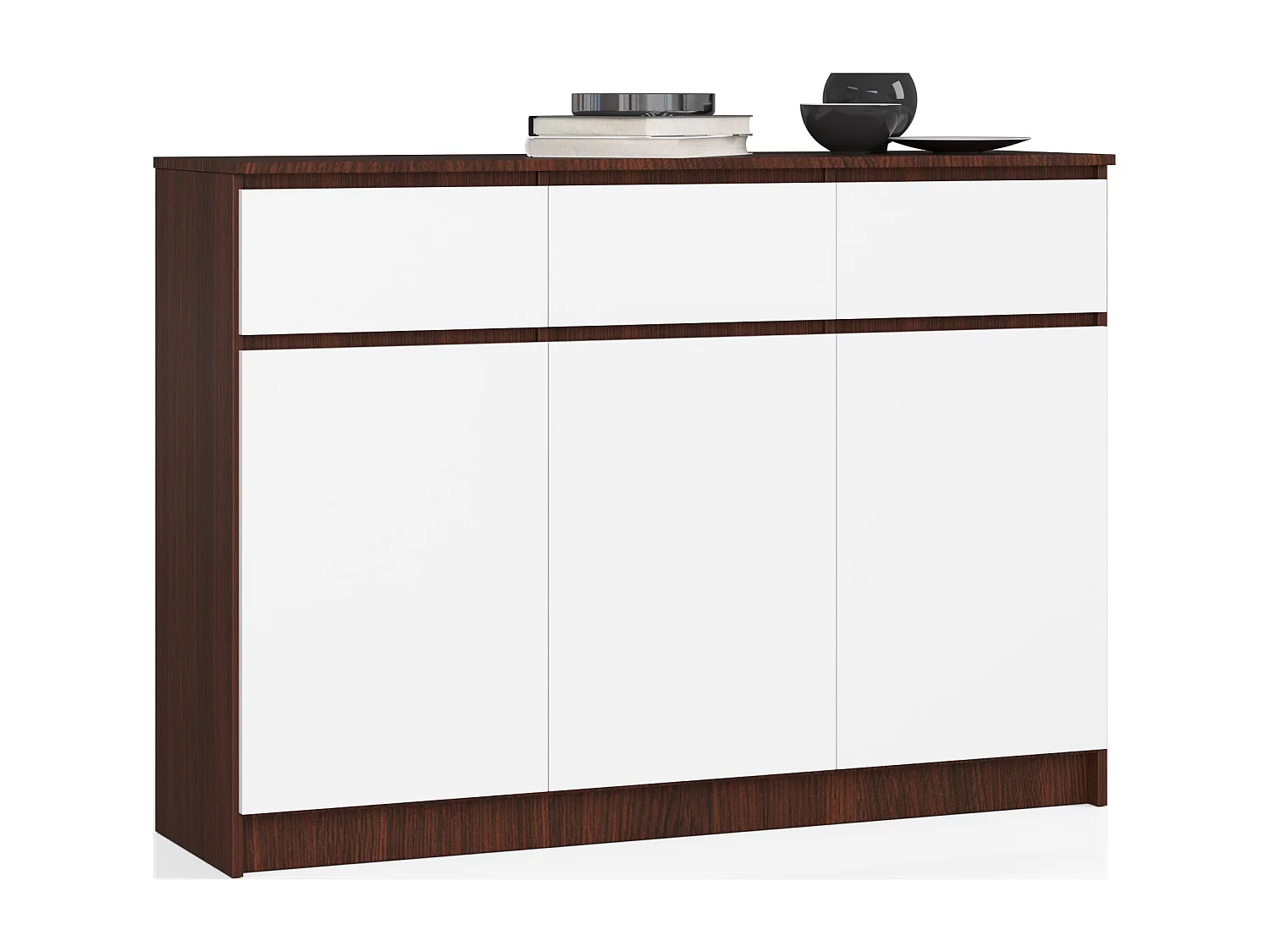 Komoda AKORD K140 Wenge 138 cm 3 drzwi 3 szuflady kolor Biały mat 6 półek 138x40x99 cm 1952097 - obrazek 1