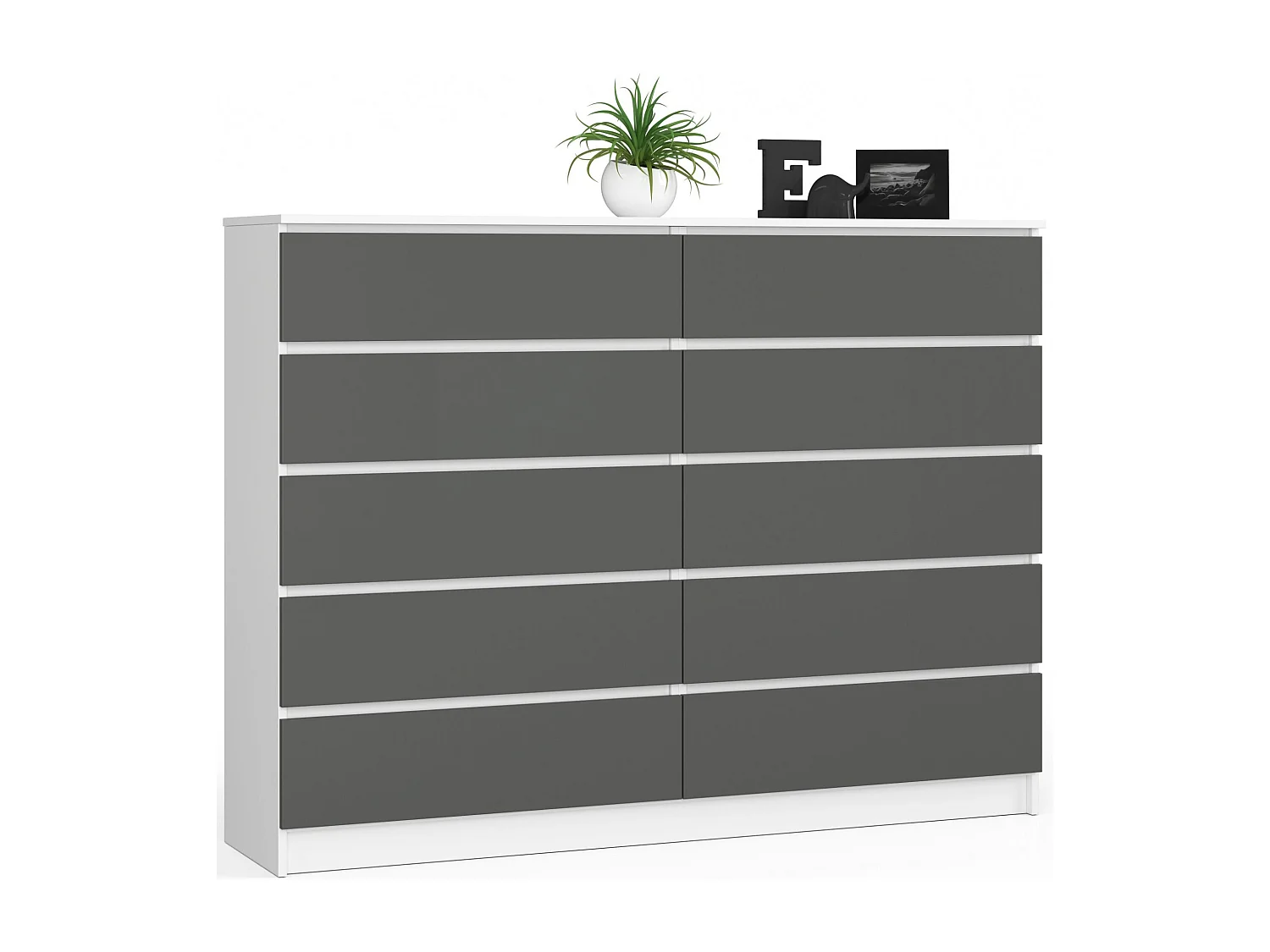 Komoda AKORD K160 Biała 160 cm 10 szuflad kolor Grafit Szary mat 160x40x121 cm 1952265 - obrazek 1