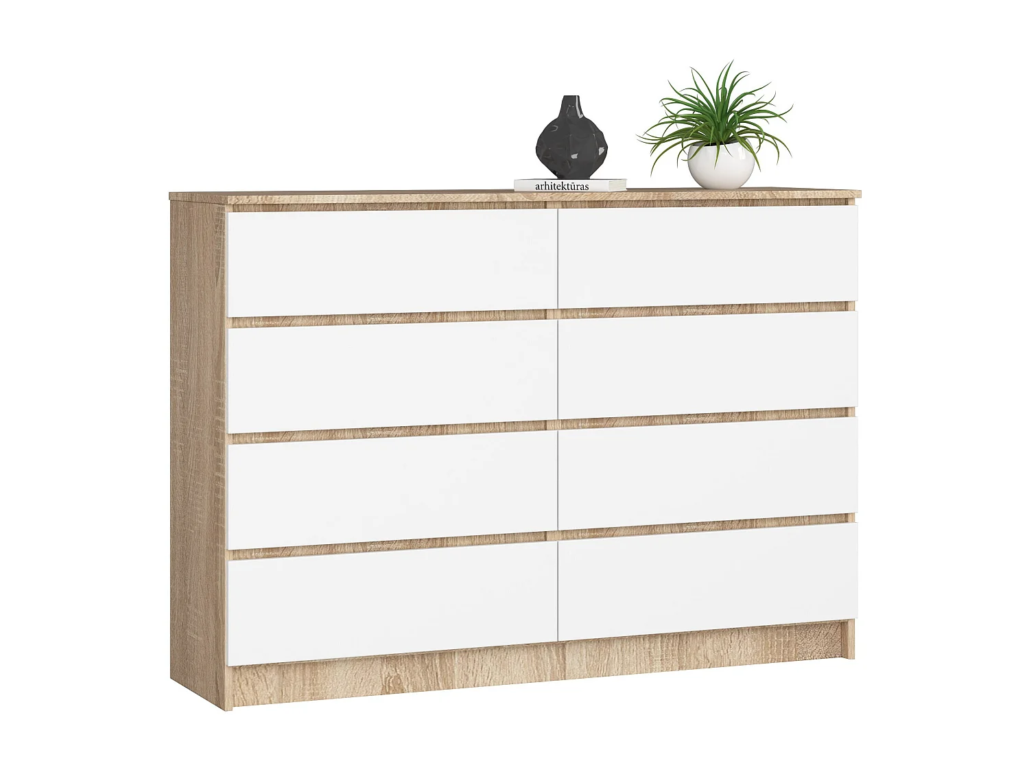 Komoda AKORD K140 Dąb Sonoma 138 cm 8 szuflad kolor Biały mat 138x40x99 cm 1952339 - obrazek 1