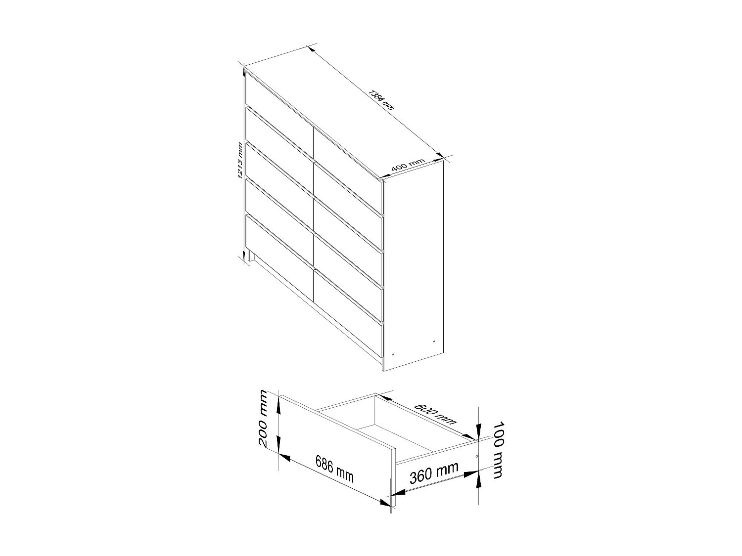 Komoda AKORD K140 Dąb Sonoma 138 cm 10 szuflad kolor Biały mat 138x40x121 cm 1952161 - obrazek 1