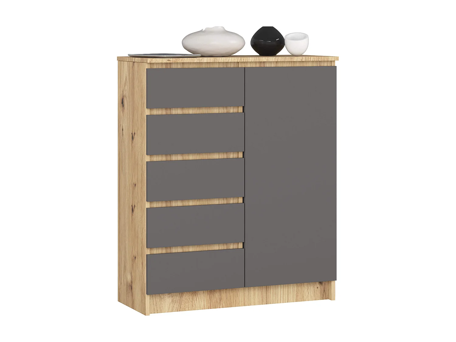 Komoda AKORD K80 Dąb Artisan 80 cm 1 drzwi 5 szuflad kolor Grafit Szary mat 3 półki 80x35x97 cm 3681549 - obrazek 1