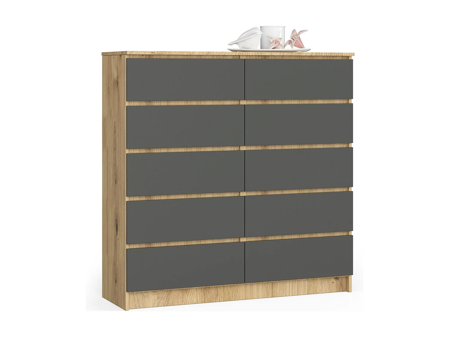 Komoda AKORD K120 Dąb Artisan 120 cm 10 szuflad kolor Grafit Szary mat 120x40x121 cm 1951959 - obrazek 1