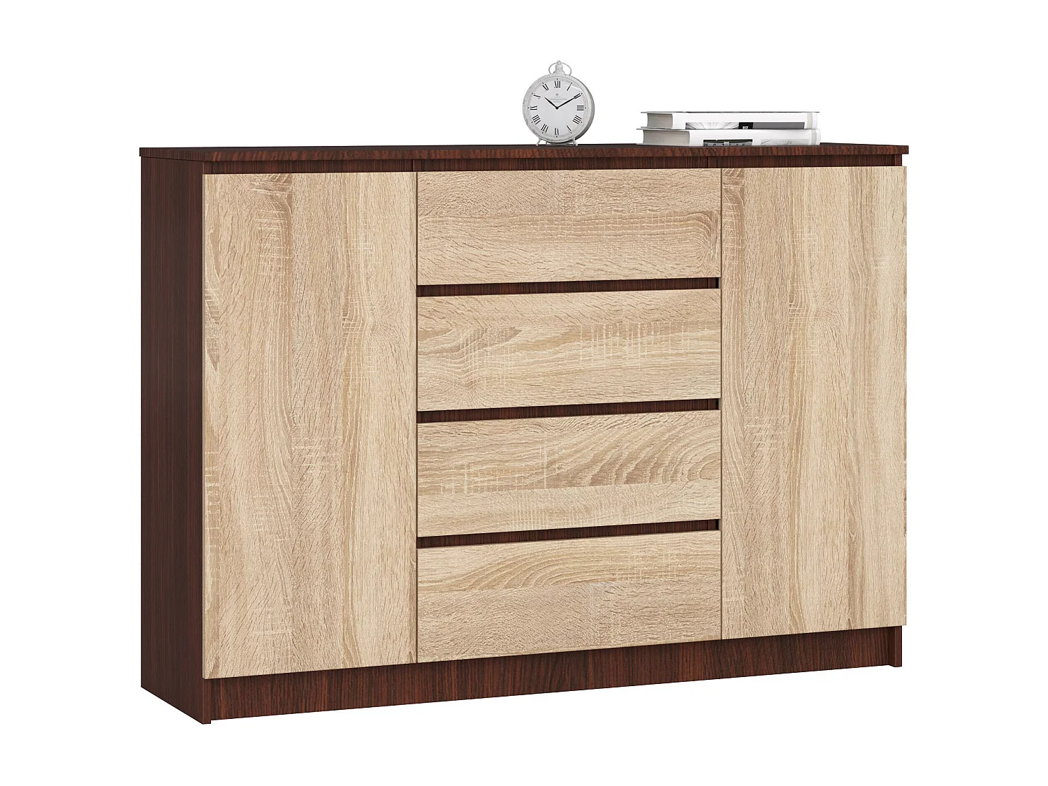 Komoda AKORD K140 Wenge 138 cm 2 drzwi 4 szuflady kolor Dąb Sonoma mat 4 półki 138x40x99 cm 1952545 - obrazek 1