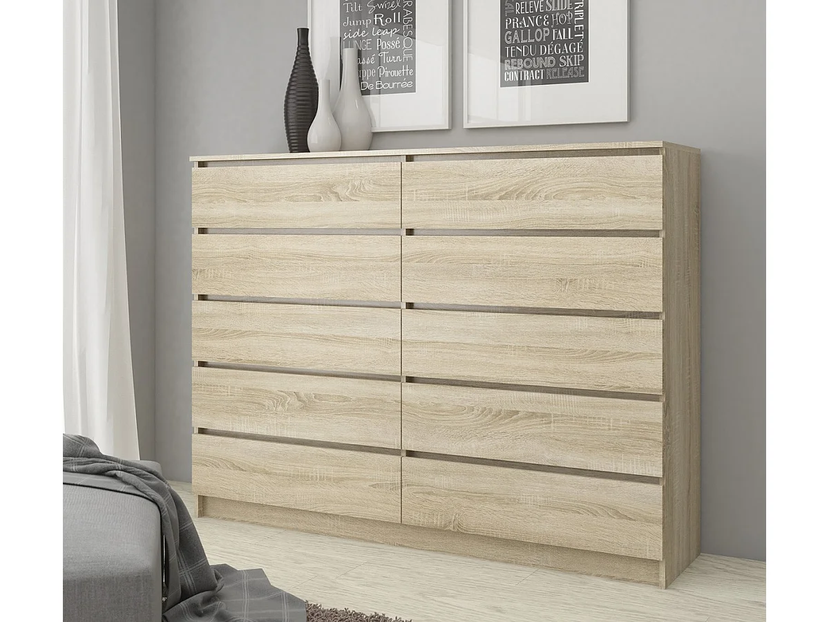 Komoda AKORD K140 Dąb Sonoma 138 cm 10 szuflad kolor Dąb Sonoma mat 138x40x121 cm 1952343 - obrazek 1