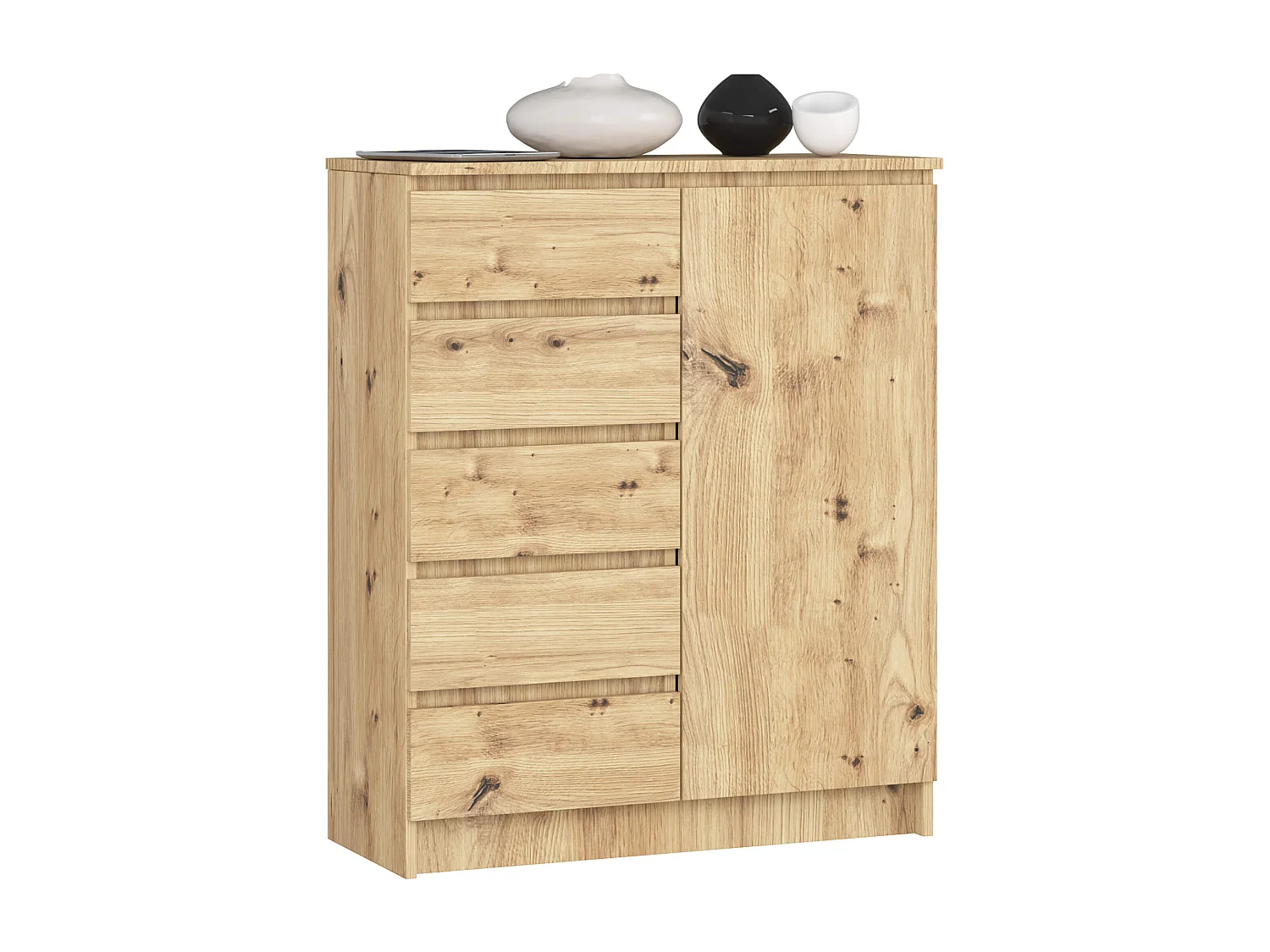 Komoda AKORD K80 Dąb Artisan 80 cm 1 drzwi 5 szuflad kolor Dąb Artisan mat 3 półki 80x35x97 cm 3681552 - obrazek 1