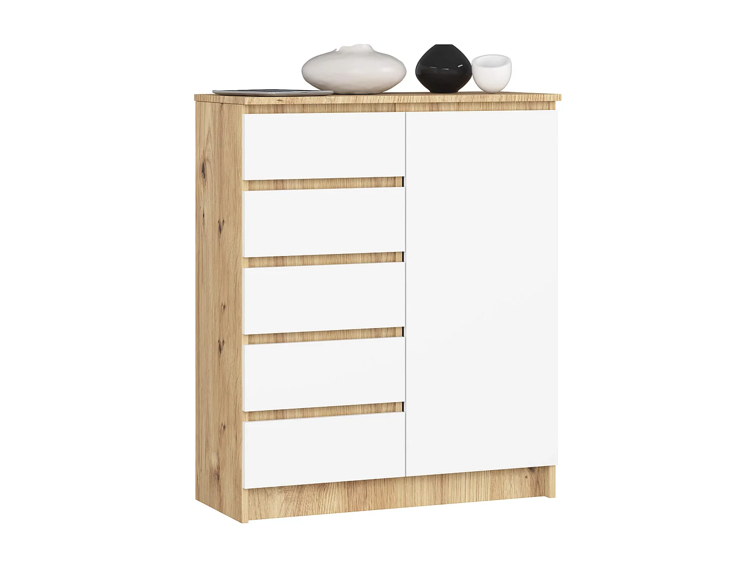 Komoda AKORD K80 Dąb Artisan 80 cm 1 drzwi 5 szuflad kolor Biały mat 3 półki 80x35x97 cm 3681553 - obrazek 1