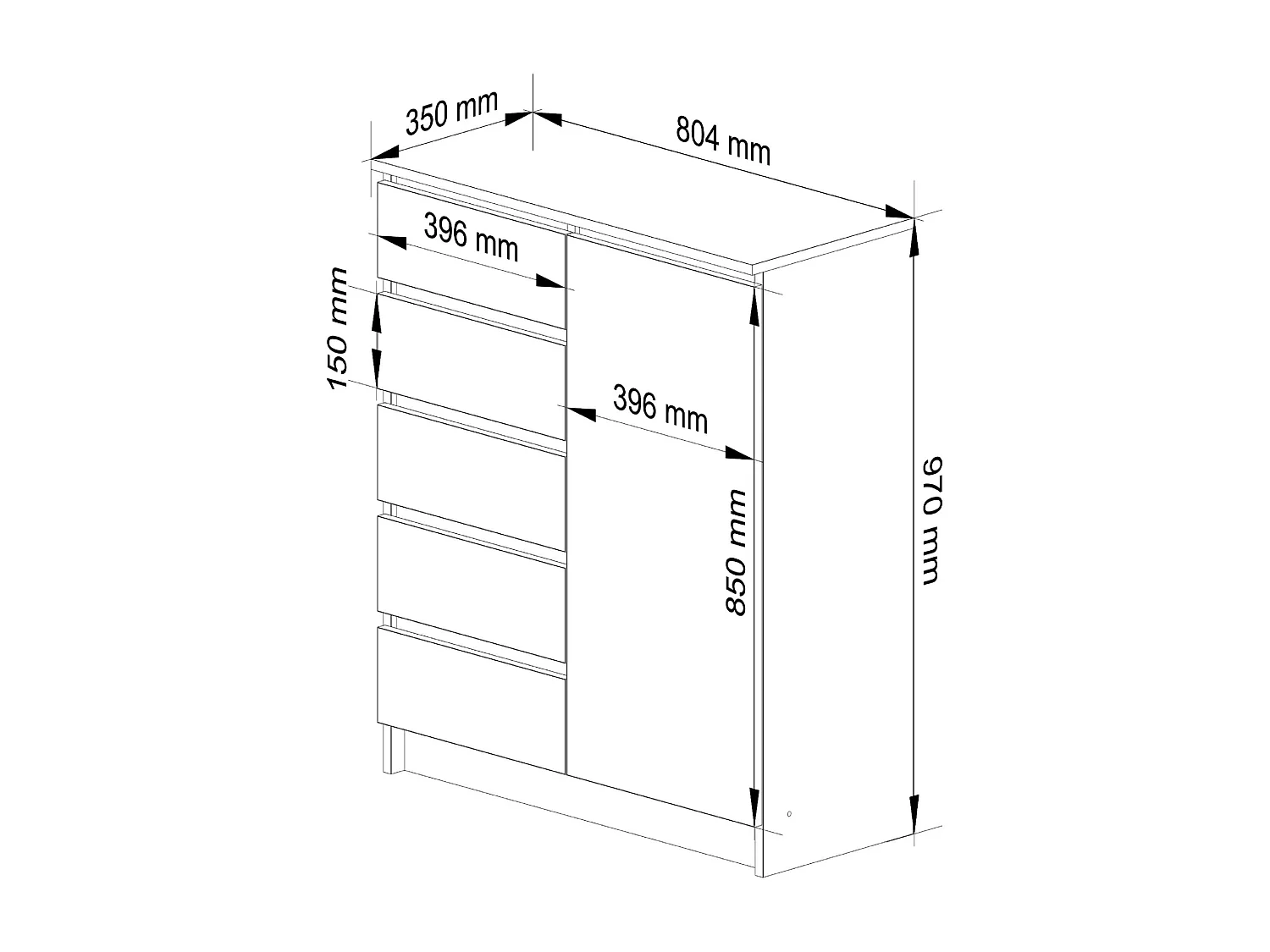 Komoda AKORD K80 Biała 80 cm 1 drzwi 5 szuflad kolor Biały mat 3 półki 80x35x97 cm 3681554 - obrazek 1