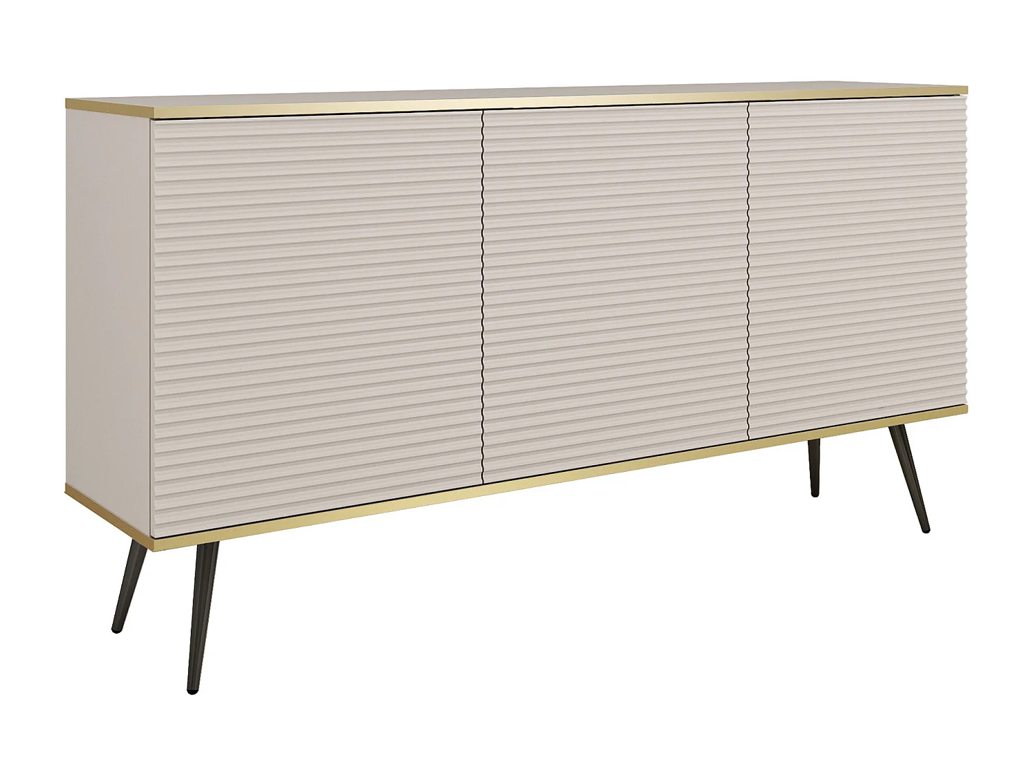 Komoda: Beżowa, nogi czarne, 160 x 85 x 39 cm, fronty ryflowane 4921755 - obrazek 1