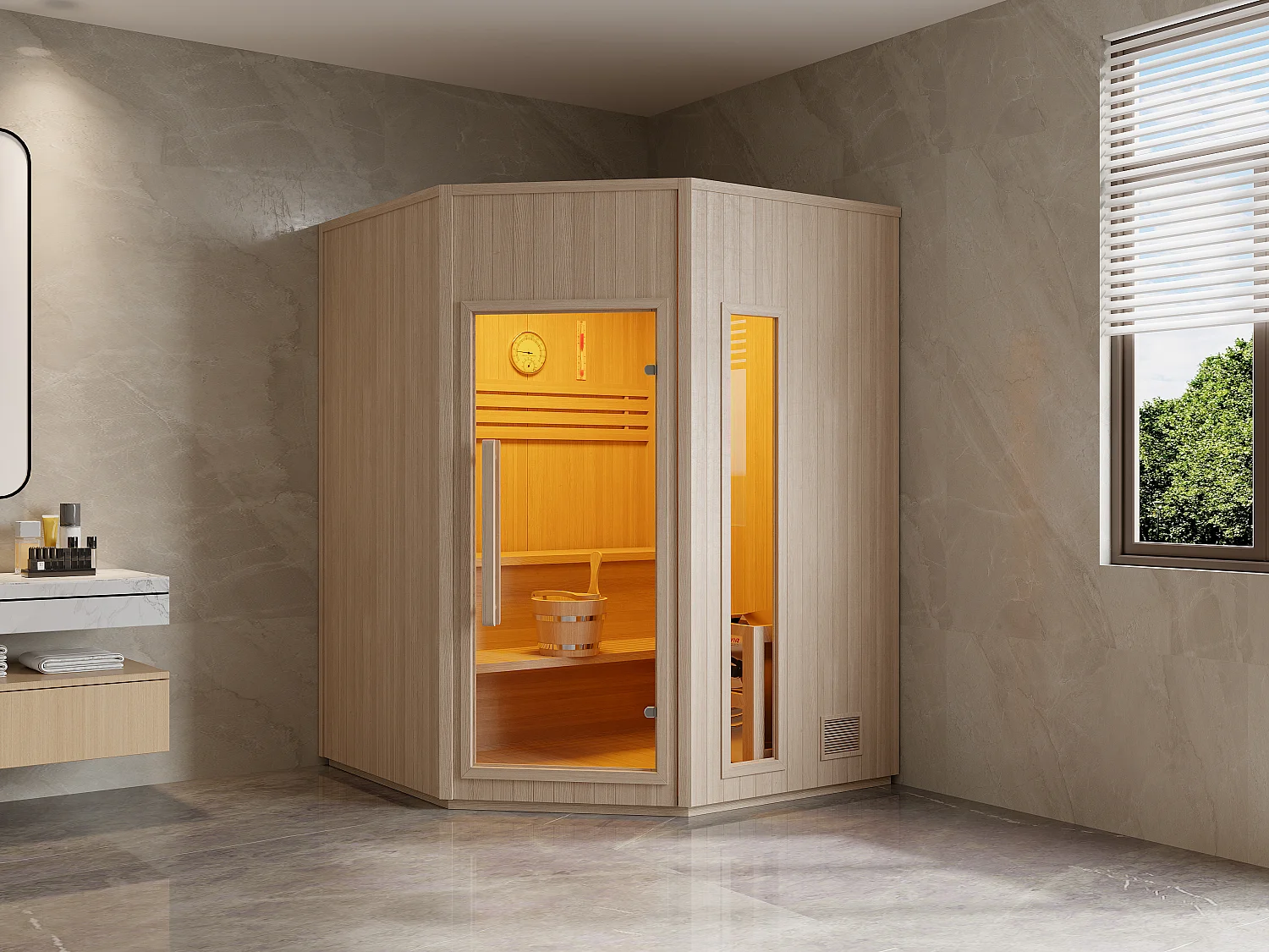 Narożna fińska sauna – 3/4 osoby – D150 x G150 x W200 cm – KOTKA 3178624