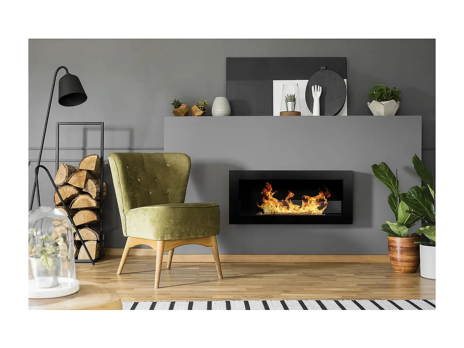 Kominek na bioetanol Livorno Black wiszący lub do zabudowy, dł. 90 x gł. 12 x wys. 40 z szybą 3578775