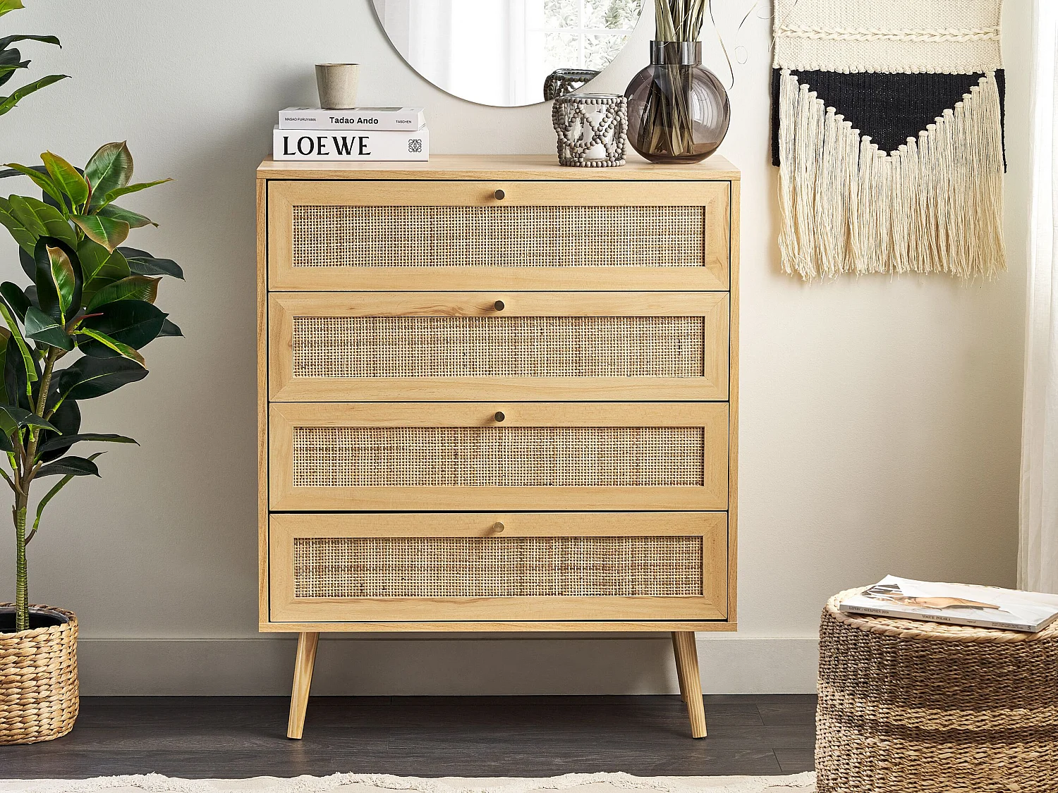 Komoda 4 szuflady PEROTE Rattan Jasnobrązowy 663721 - obrazek 1