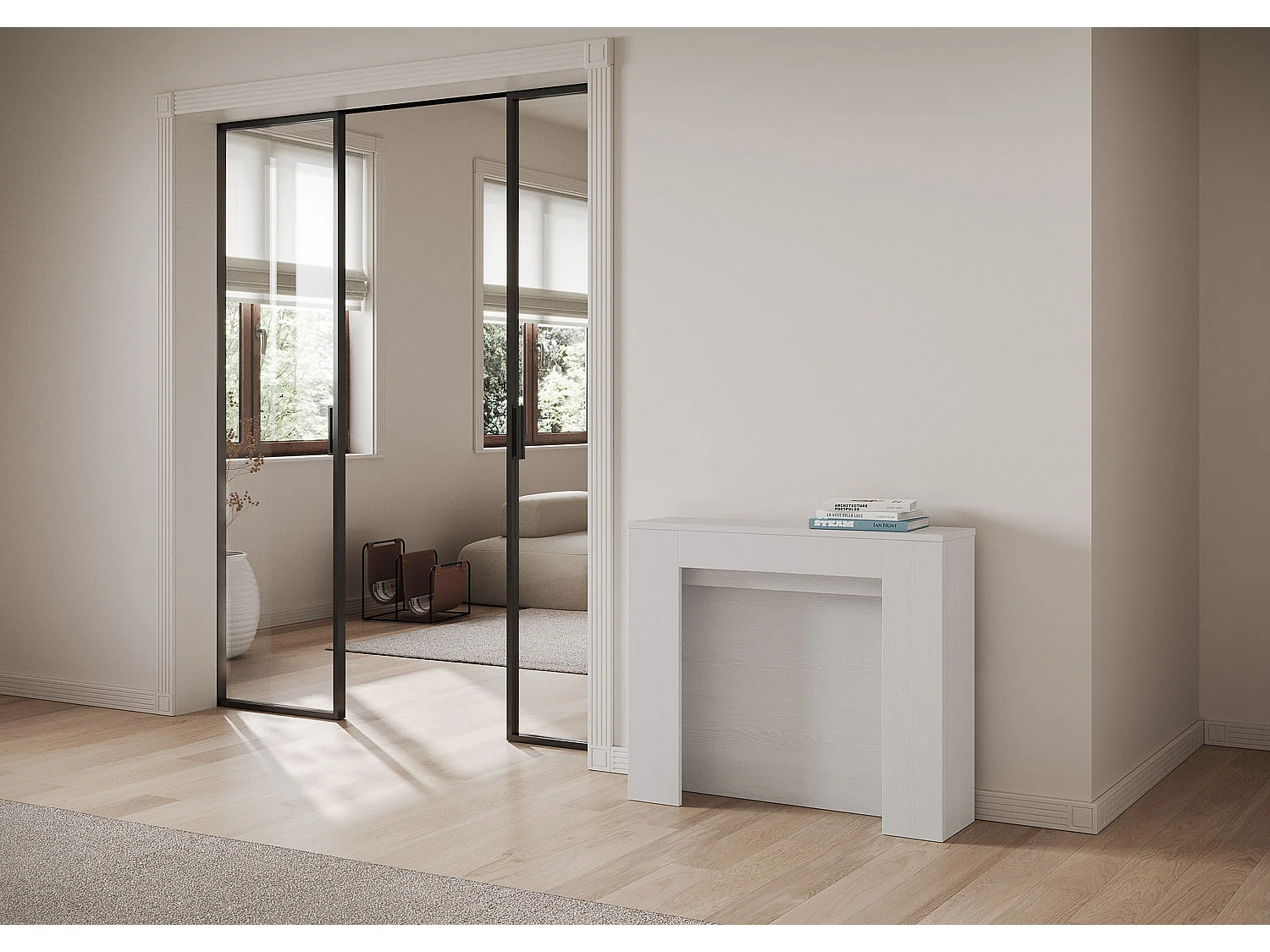 Konsola rozkładana 90x25/211 cm Kiba Frassino biała wewnętrzne przedłużenia 2135017 - obrazek 1
