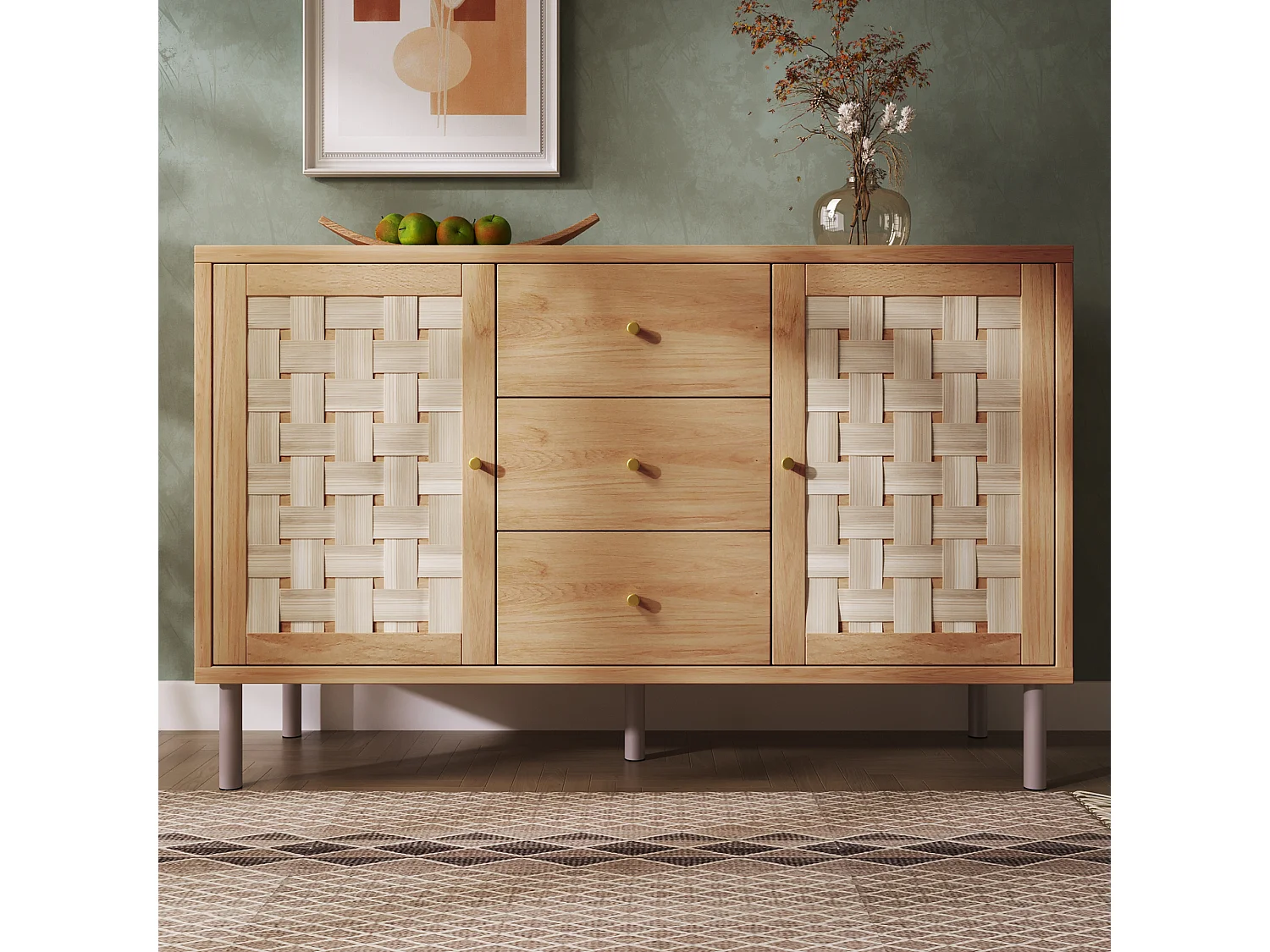 Komoda w stylu rustykalnym - 120 x 40 x 75 cm - 2 drzwi + 3 szuflady - nogi metalowe - drewno - kolor naturalny 4955109 - obrazek 1