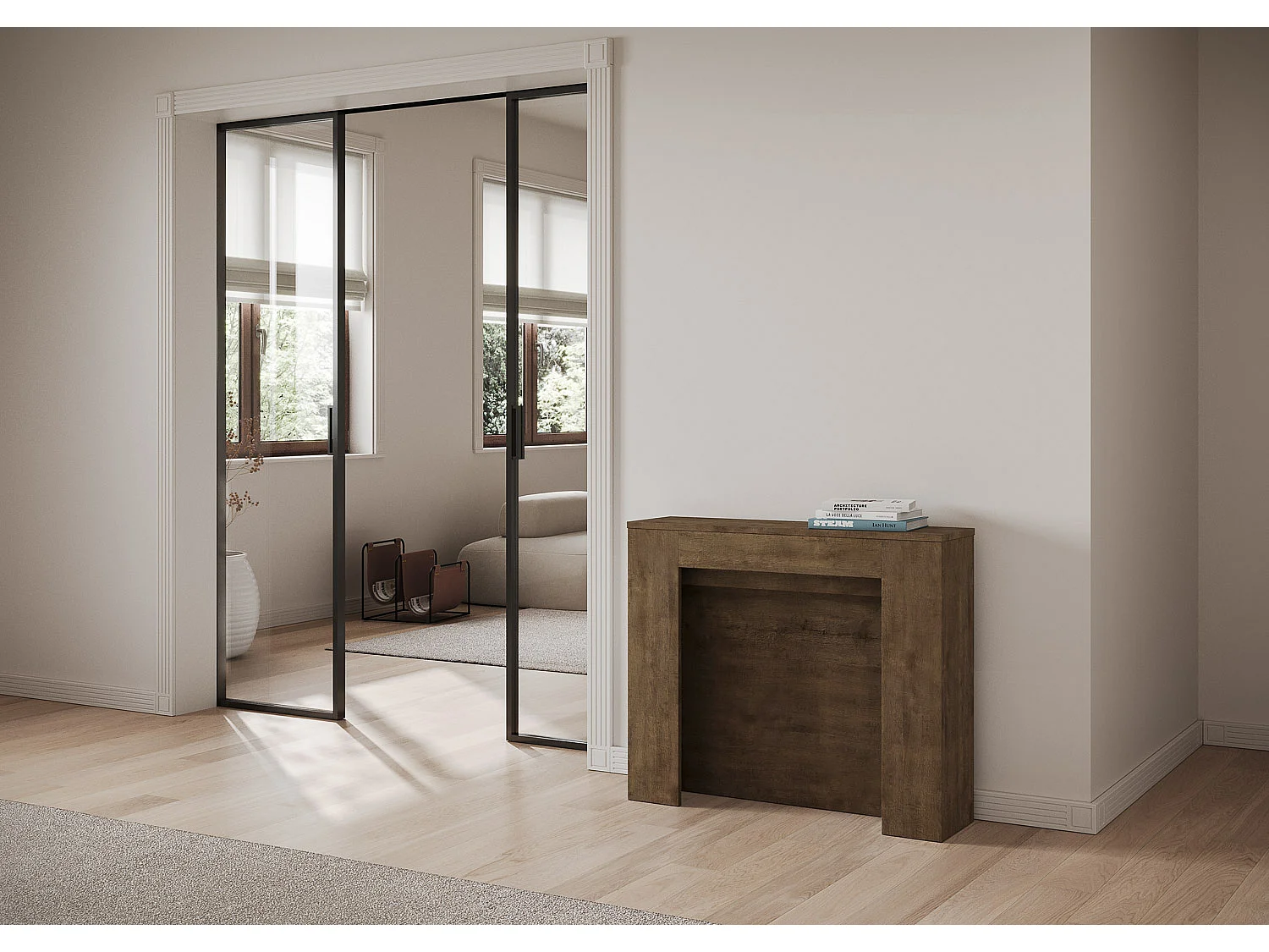 Konsola rozkładana 90x25/211 cm Kiba Orzech wewnętrzne przedłużenia 2135007 - obrazek 1