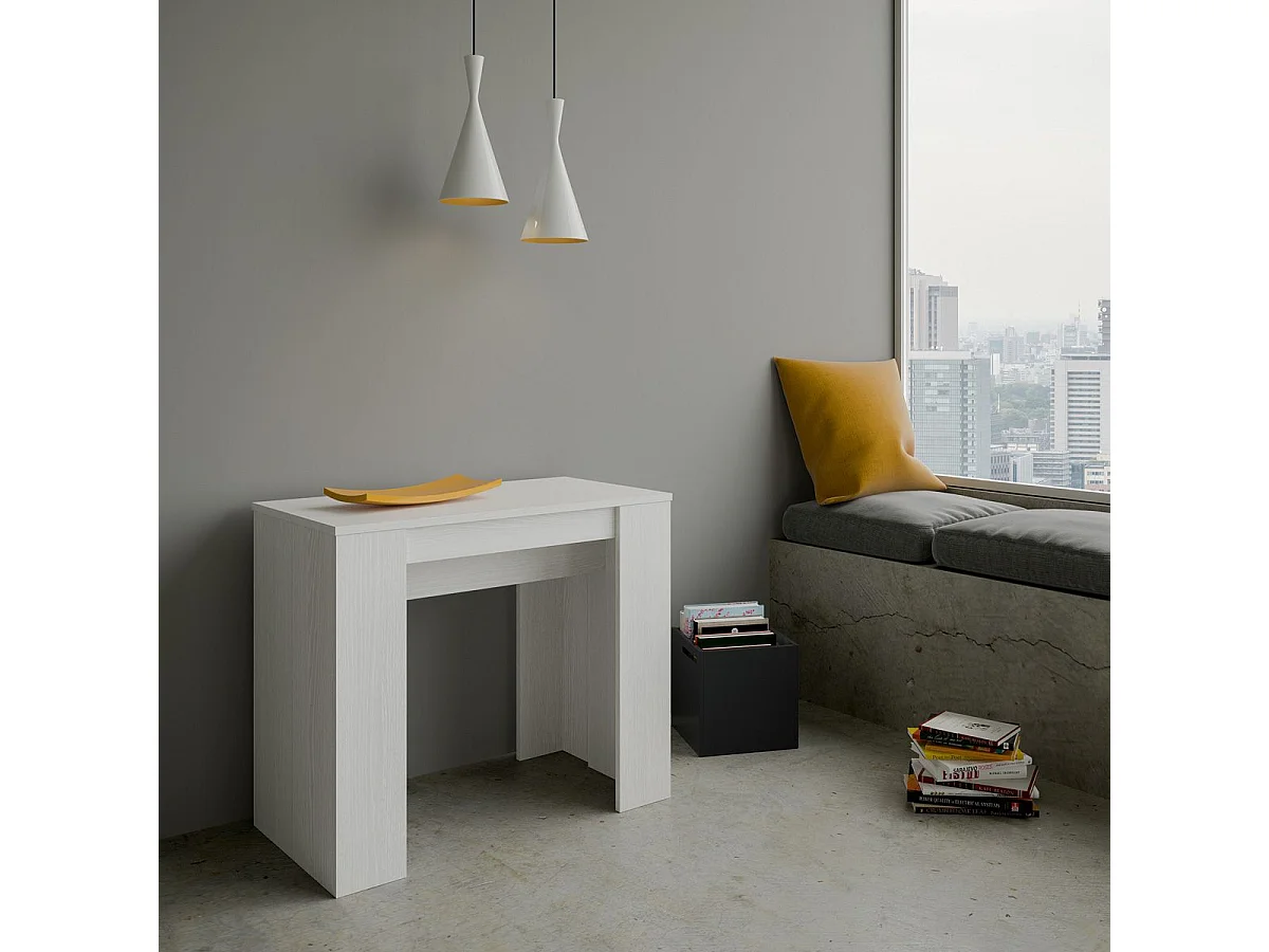 Konsola rozkładana 90x48/308 cm Basic Frassino biała 768827 - obrazek 1