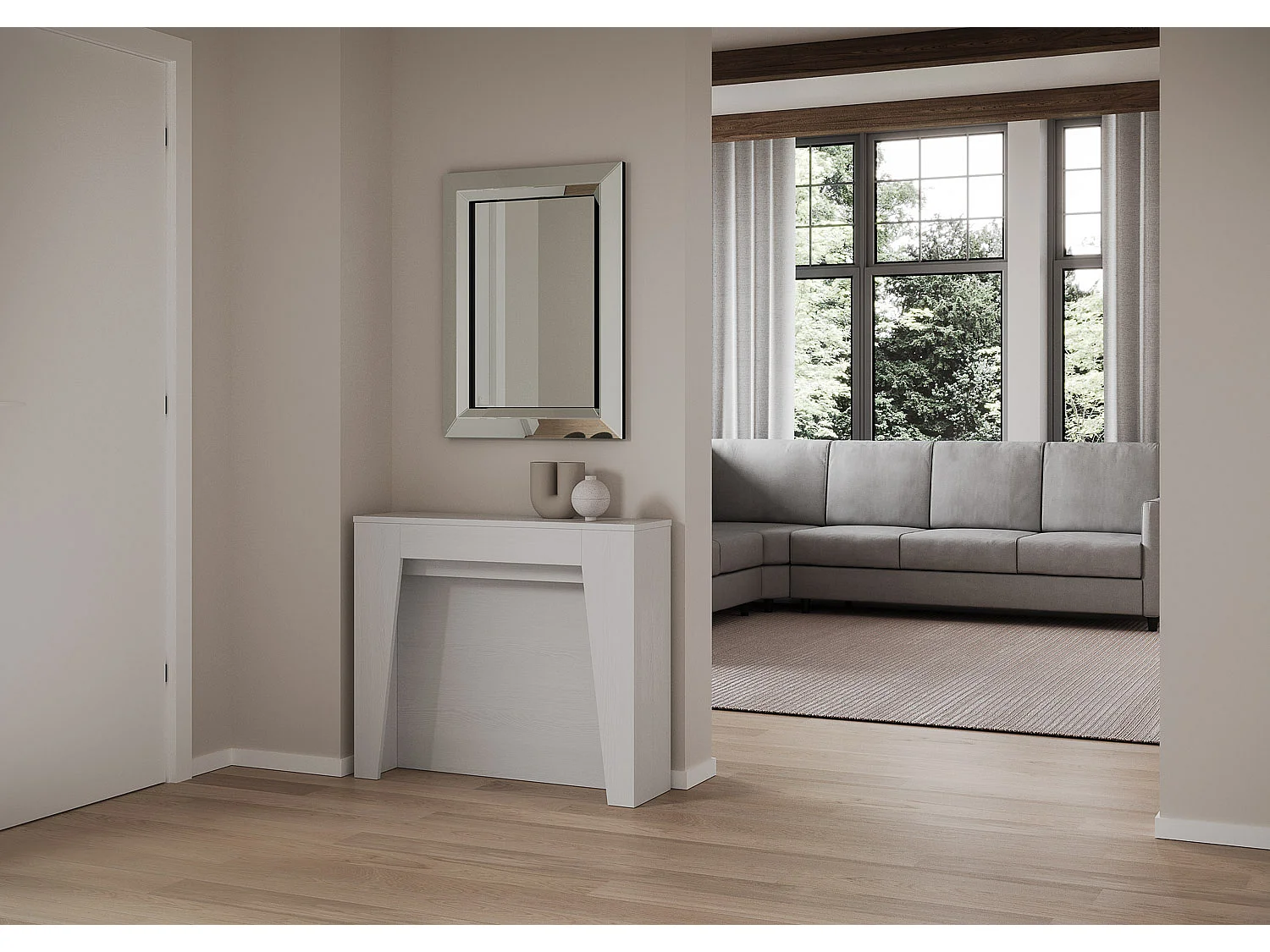Konsola rozkładana 90×25/211 cm Anea Frassino biała wewnętrzne przedłużenia 3038607