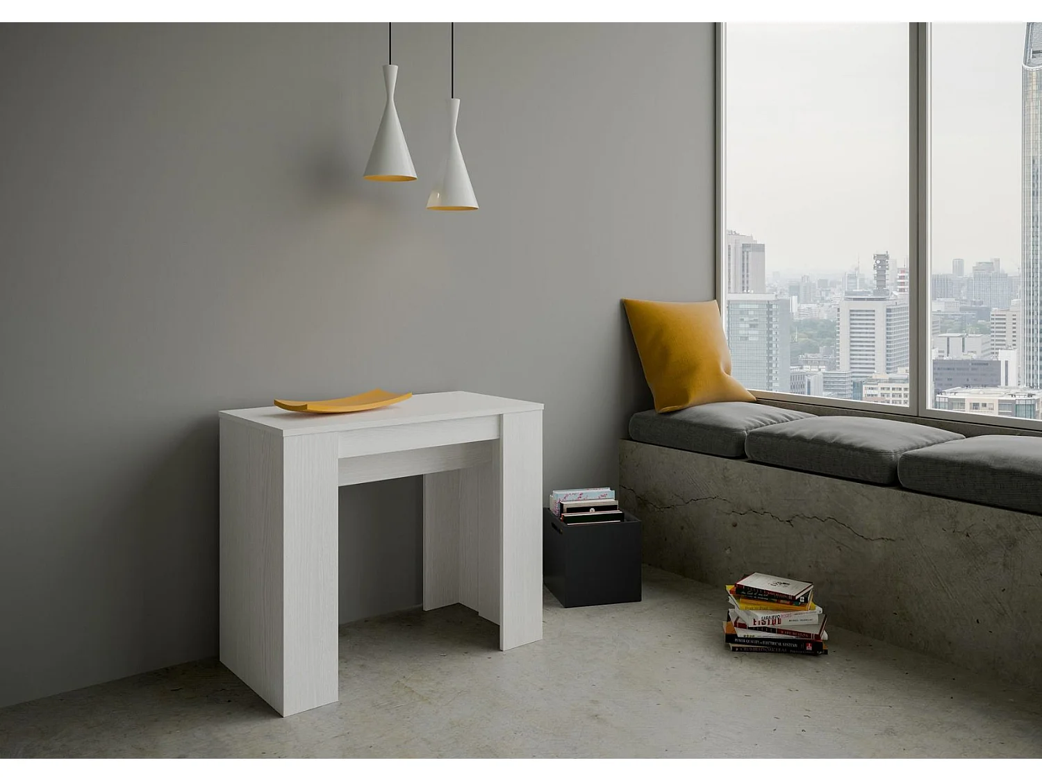 Konsola rozkładana 90x48/204 cm Basic Small Frassino biała 768151 - obrazek 1