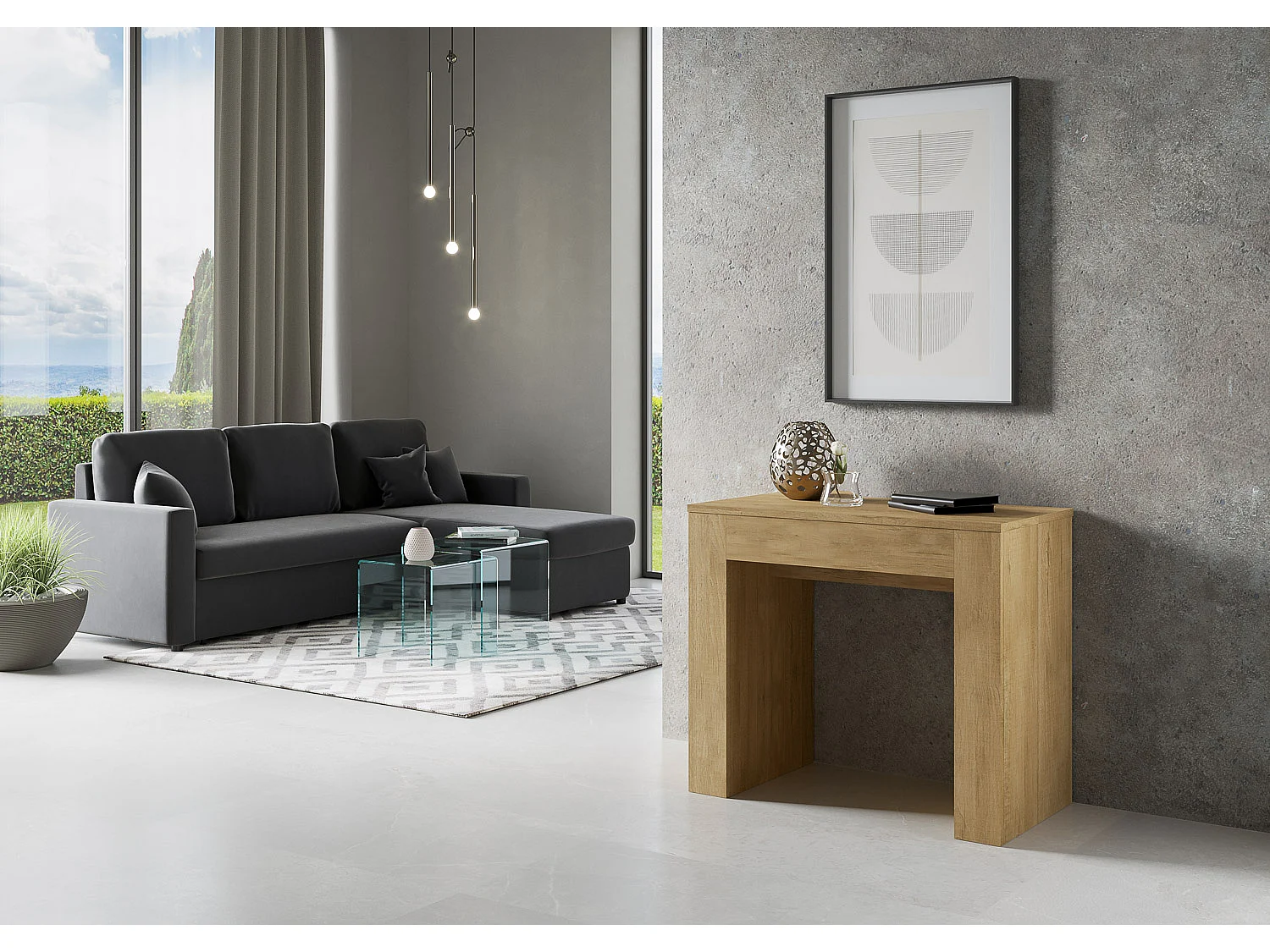 Konsola rozkładana 90x49/307 cm Extra Dąb naturalny wewnętrzne przedłużenia 1315213 - obrazek 1