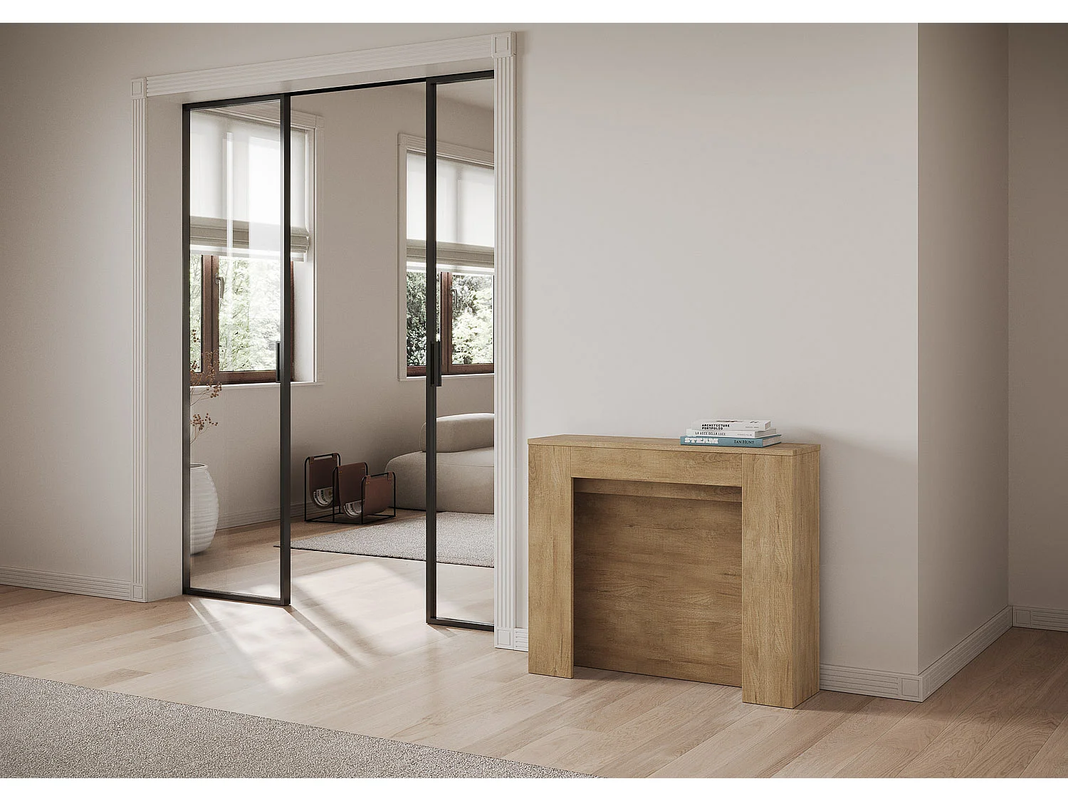 Konsola rozkładana 90x25/211 cm Kiba Dąb naturalny wewnętrzne przedłużenia 2135009 - obrazek 1