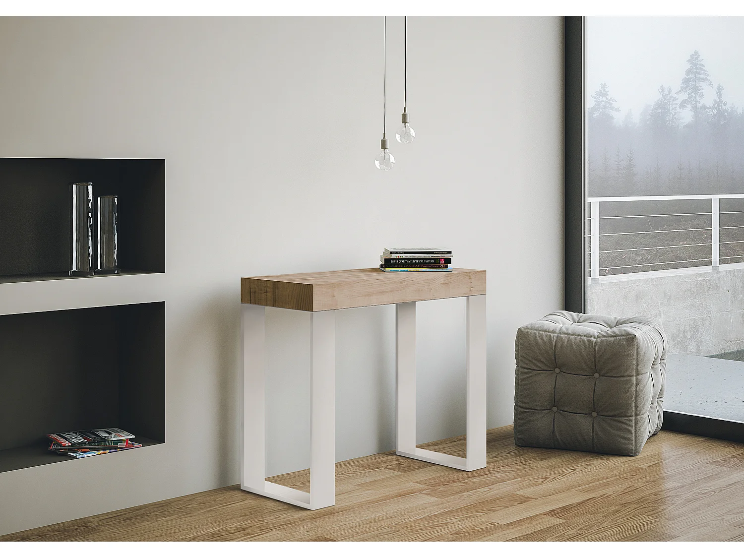 Konsola rozkładana 90x40/196 cm Tecno Small Dąb naturalny rama w kolorze Białym 3038647 - obrazek 1