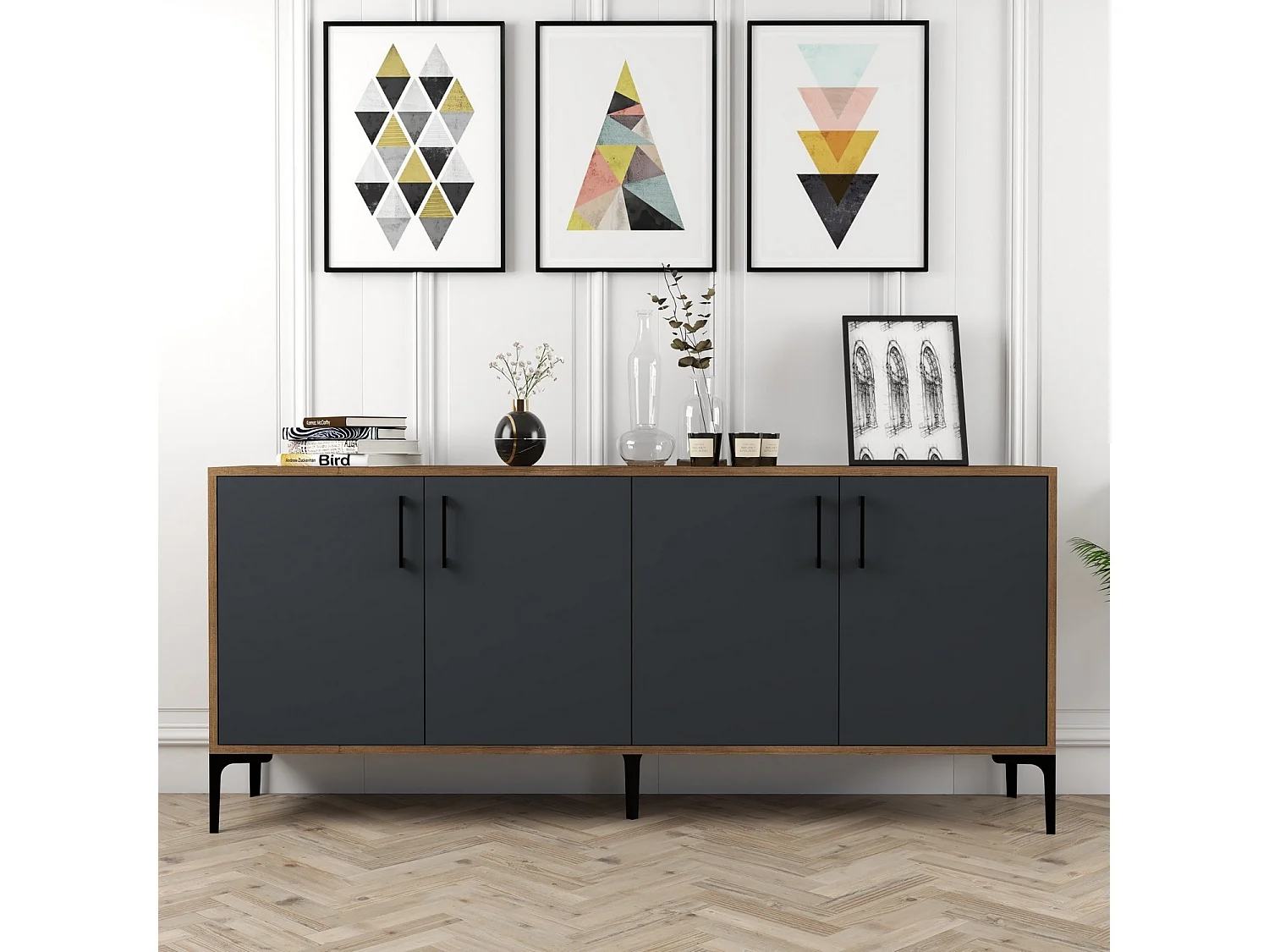 Komoda przemysłowa – 180 x 78 x 35 cm – Orzech i antracyt – Płyta wiórowa pokryta melaminą 3992749 - obrazek 1