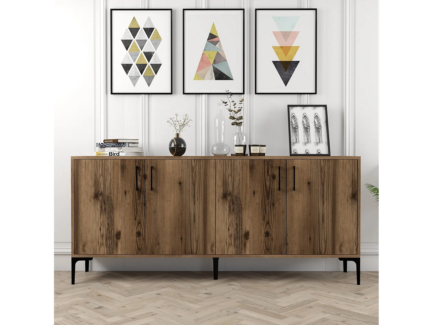 Komoda przemysłowa – 180 x 78 x 35 cm – Orzech – Płyta wiórowa pokryta melaminą 3992750 - obrazek 1