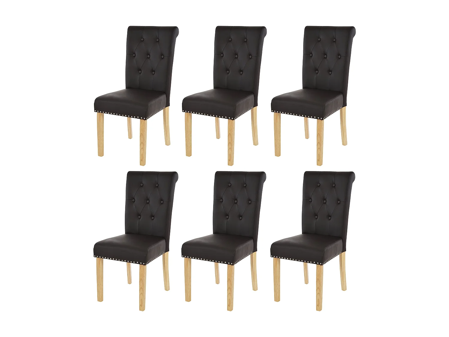 Krzesło do jadalni Chesterfield II (zestaw 6 sztuk), imitacja skóry, kawa, jasne nogi 1791275 - obrazek 1