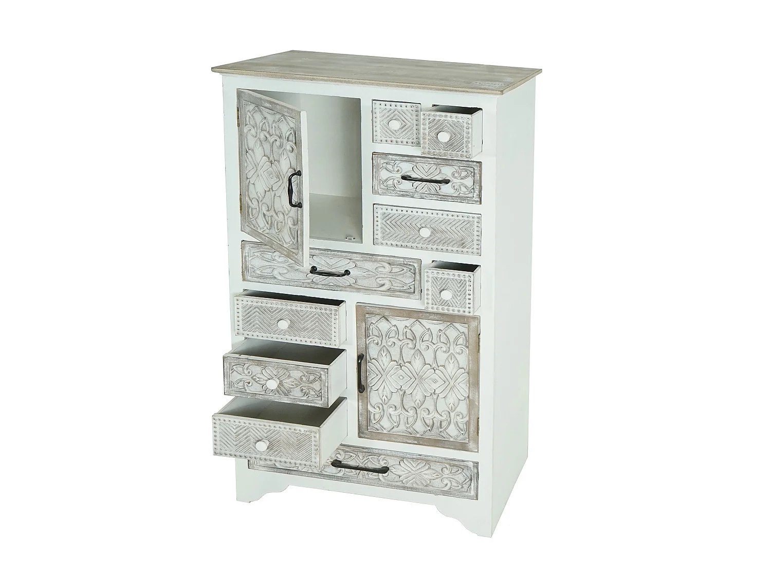 Komoda MCW-J48, Komoda aptekarska MCW-J48, szafka z szufladami, drewniane szuflady, styl shabby chic vintage 150x81x40 cm, biało-brązowa 2158131 - obrazek 1