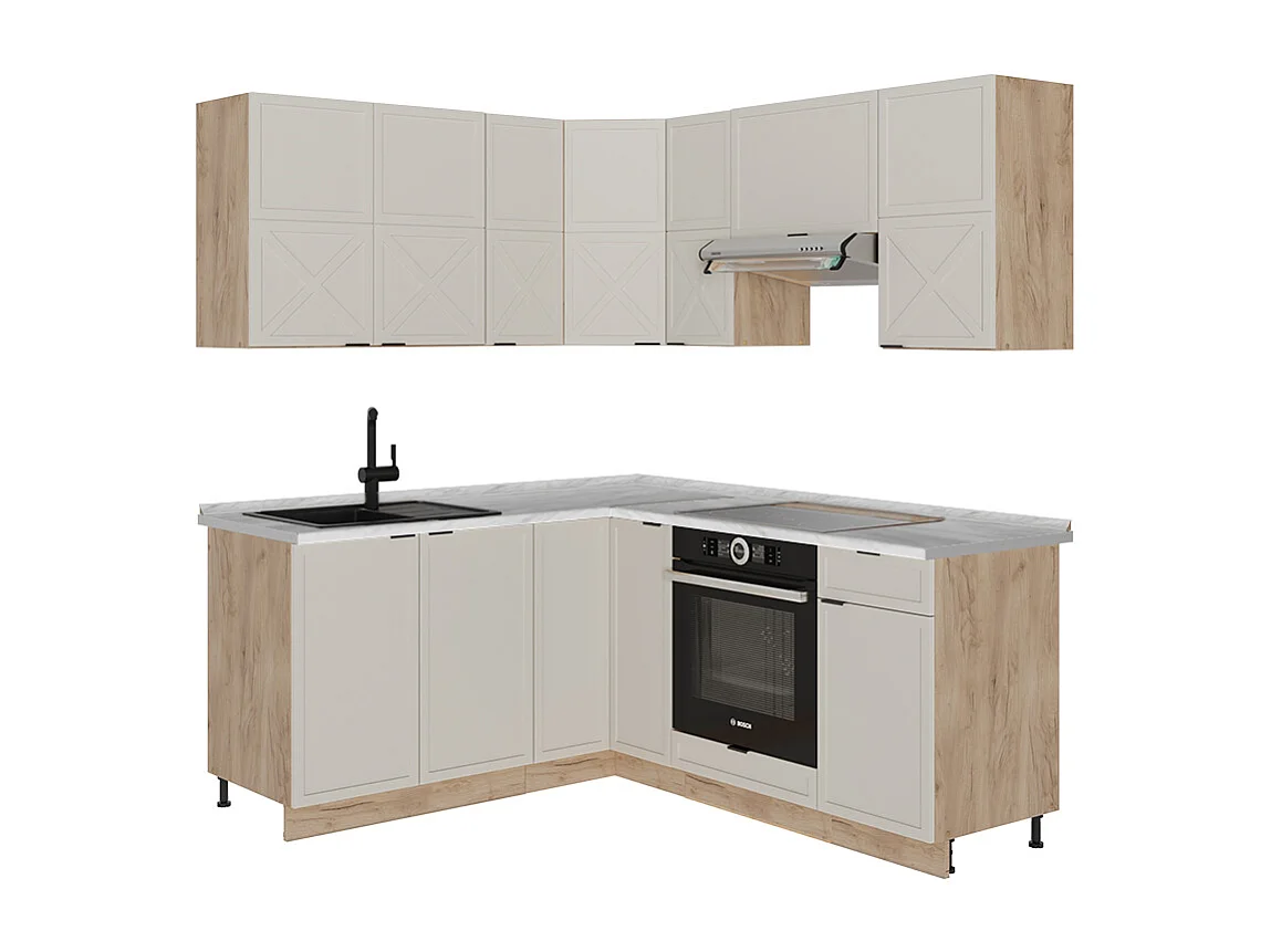 Kogoszczona kuchnia greybeige/dąb goldkraft 190x60x81.6 fame-line 4779377