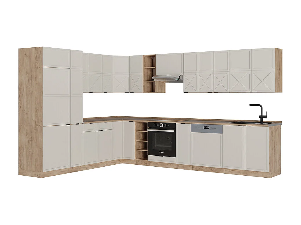 Kogoszczona kuchnia greybeige/dąb goldkraft 347x60x81.6 fame-line 4779494