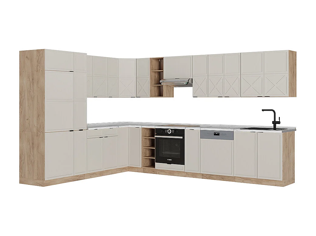 Kogoszczona kuchnia greybeige/dąb goldkraft 347x60x81.6 fame-line 4781338