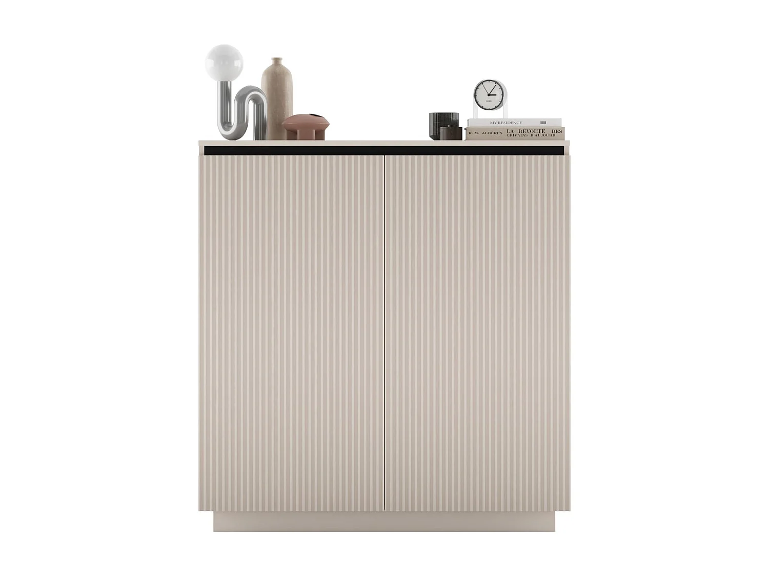 Komoda 2-drzwiowa – korpus kaszmir mat, fronty ryflowane kaszmir mat – 110,8 cm, na cokole 4858847