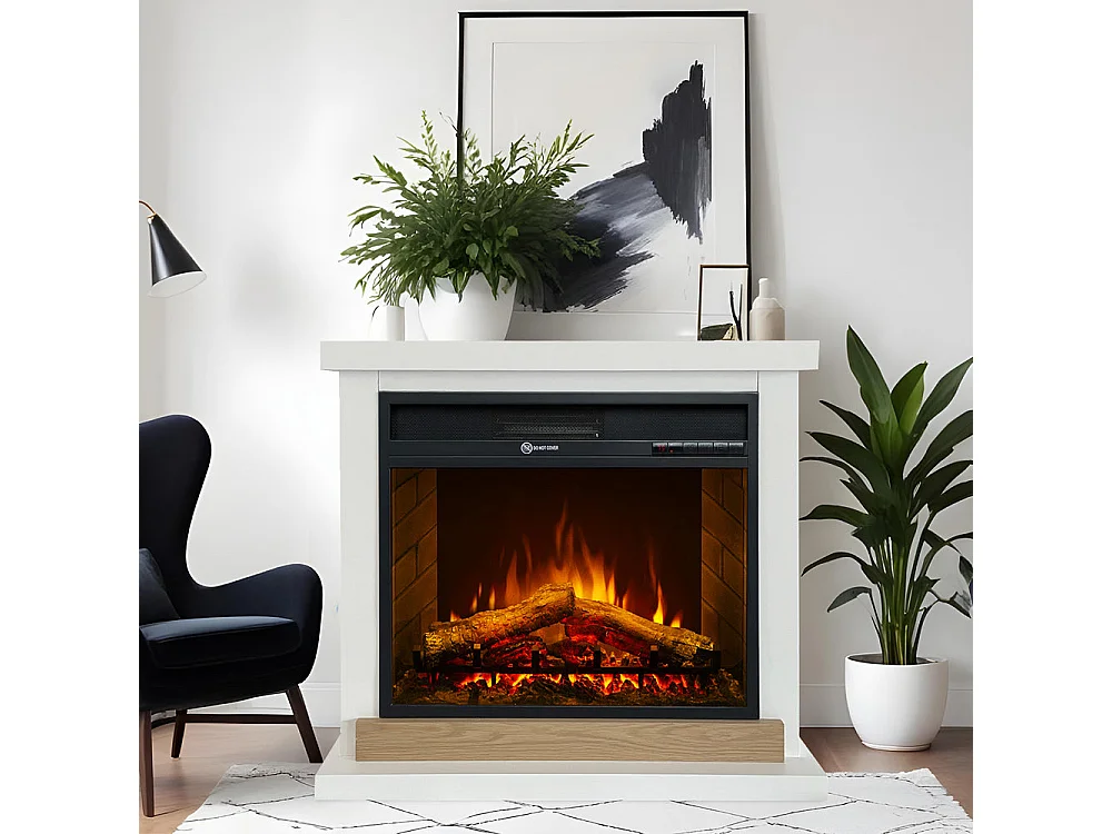 Kominek elektryczny Stockholm, kominek stojący, białe drewno, dł. 75xgł. 28xwys. 70 cm 4539361