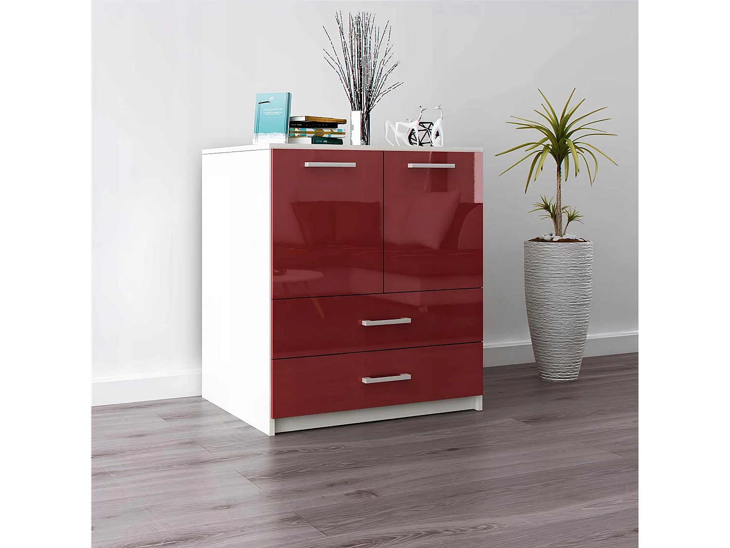 Komoda Z Szufladami Amari Czerwony Połysk Szafka Drzwi 95 x 80 x 45 cm 4978398 - obrazek 1