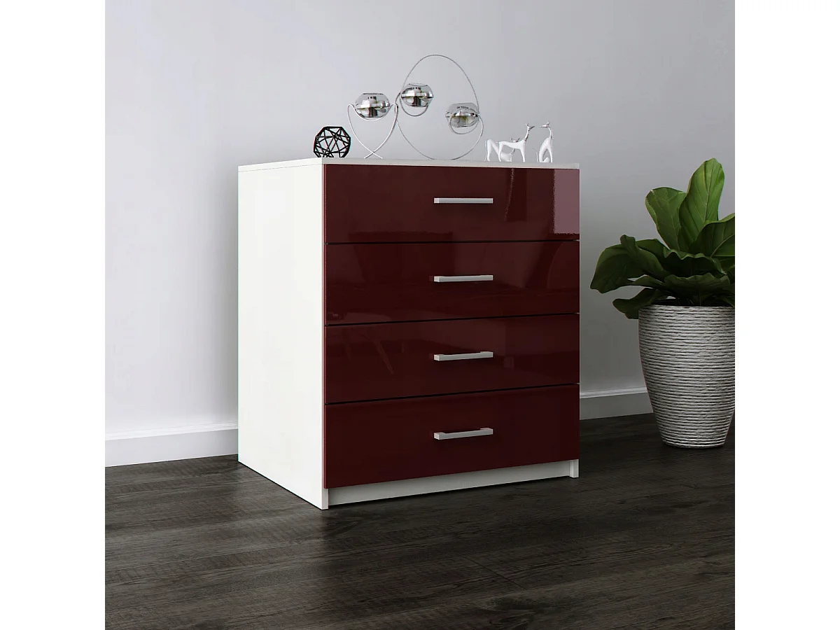 Komoda Z Szufladami Bordo Połysk Szafka 4 Szuflady 95 x 80 x 45 cm MDF 4978415 - obrazek 1