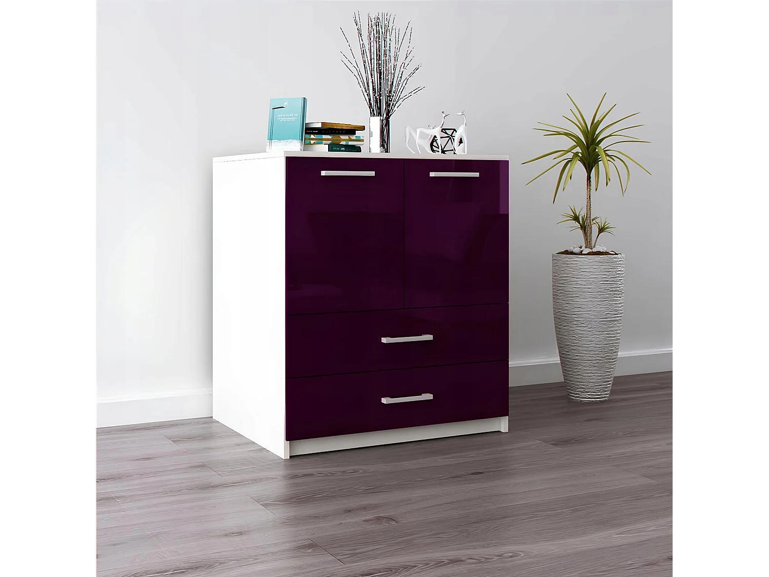 Komoda Z Szufladami Amari Fiolet Połysk Szafka Drzwi 95 x 80 x 45 cm 4978420 - obrazek 1