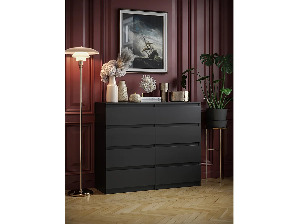 Komoda Do Salonu Sypialni Pokoju 8 Szuflad Pojemna Duża Czarna Mat 4978428 - obrazek 1