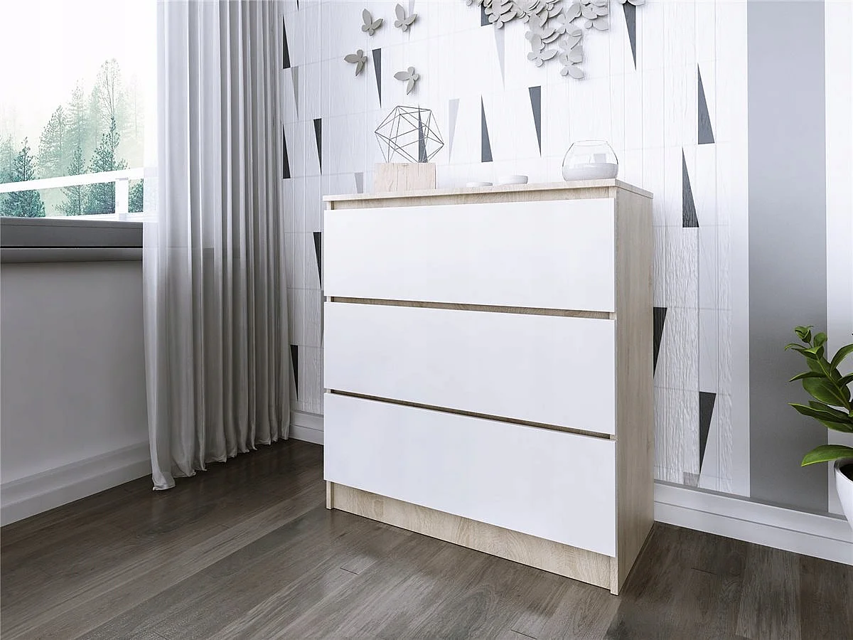 Komoda 3 Szuflady Zoe Dąb Sonoma Biały Mat Do Sypialni 77 x 80 x 40 cm MDF 4978429 - obrazek 1