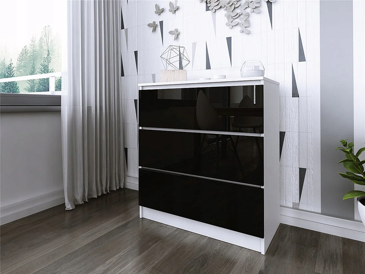 Komoda 3 Szuflady Zoe Biała Czarny Połysk Do Sypialni 77 x 80 x 40 cm MDF 4978430 - obrazek 1
