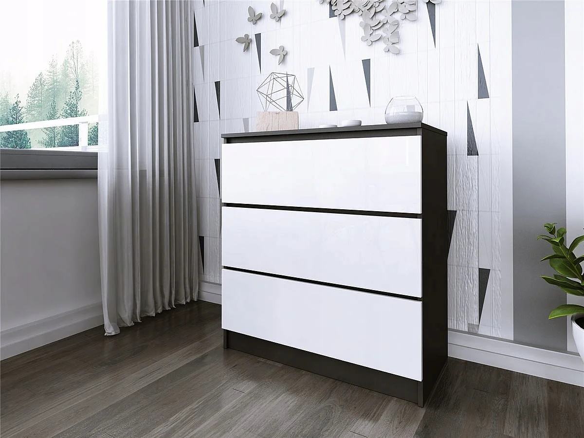 Komoda 3 Szuflady Zoe Czarna Biały Połysk Do Sypialni 77 x 80 x 40 cm MDF 4978443 - obrazek 1