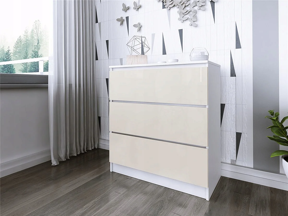 Komoda 3 Szuflady Zoe Biała Wanilia Połysk Do Sypialni 77 x 80 x 40 cm MDF 4978452 - obrazek 1