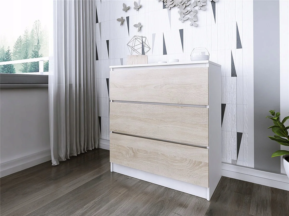 Komoda 3 Szuflady Zoe Biała Dąb Sonoma Do Sypialni 77 x 80 x 40 cm MDF 4978453 - obrazek 1