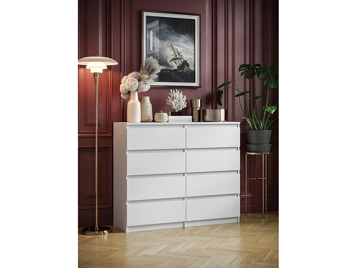 Komoda Do Salonu Sypialni Pokoju 8 Szuflad Pojemna Duża Biała Fronty Mat 4978456 - obrazek 1