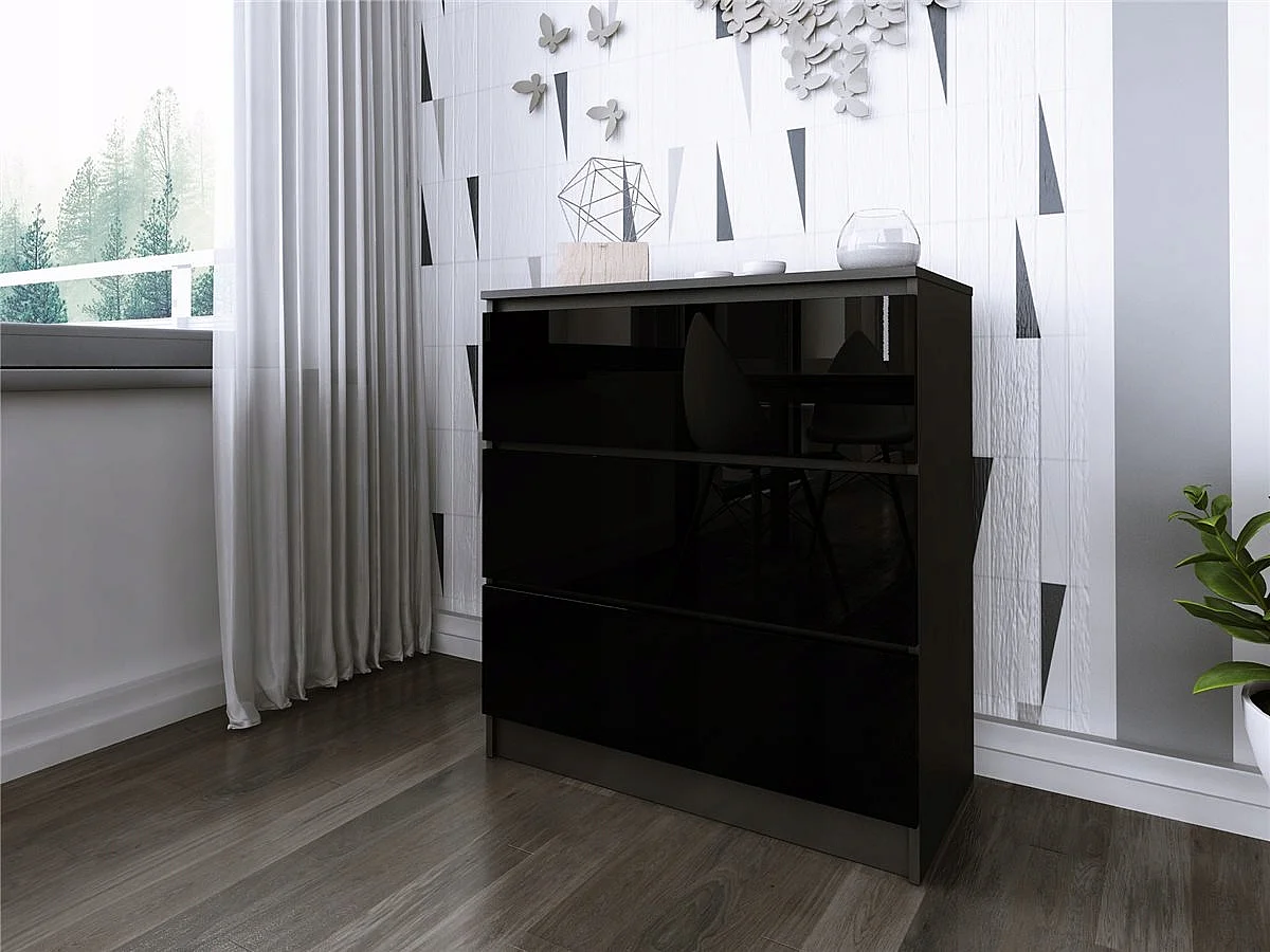 Komoda 3 Szuflady Zoe Czarna Czarny Połysk Do Sypialni 77 x 80 x 40 cm MDF 4978460 - obrazek 1