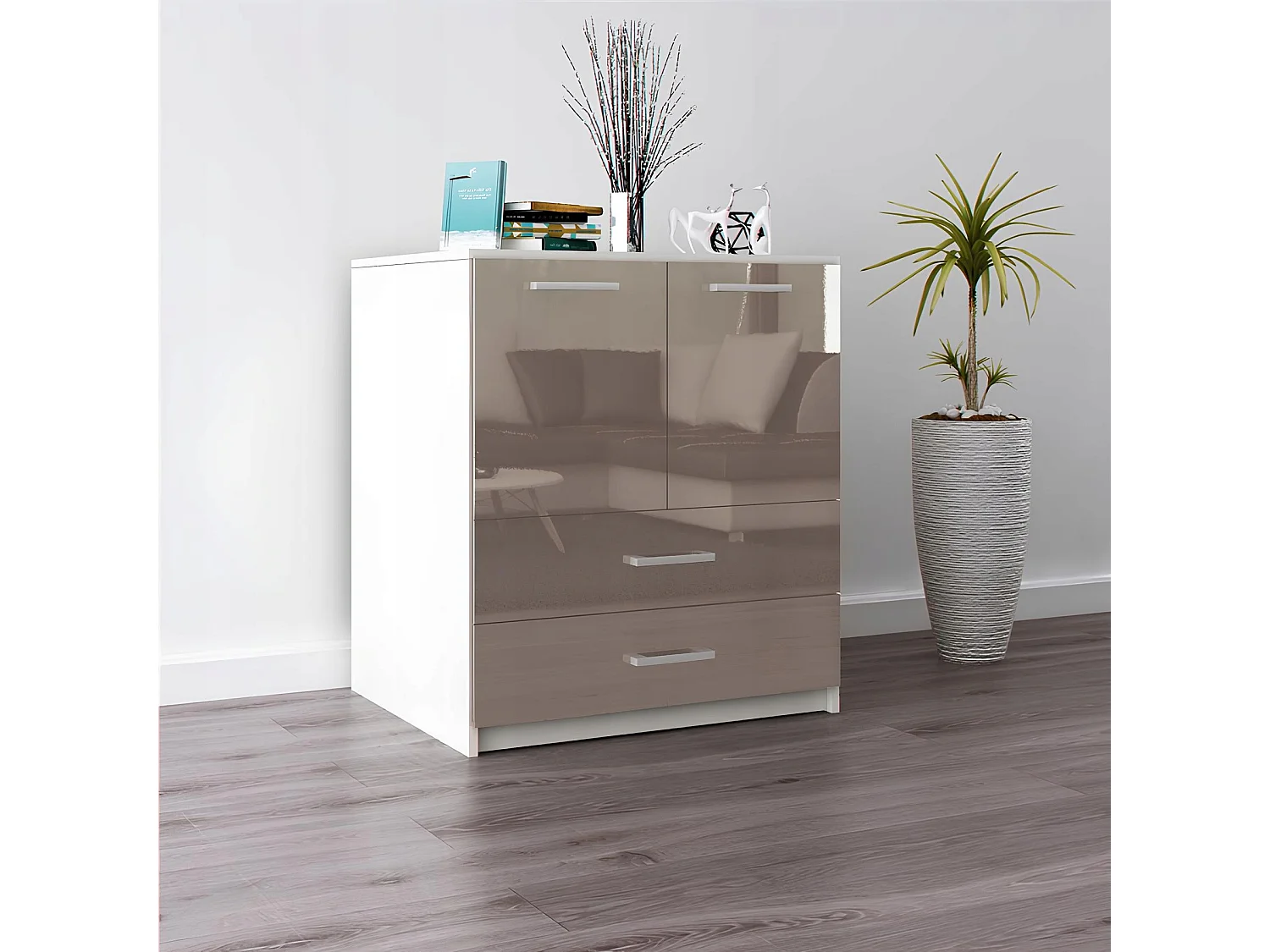 Komoda Z Szufladami Amari Capuccino Połysk Szafka Drzwi 95 x 80 x 45 cm 4978461 - obrazek 1